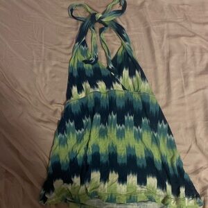 Green and Blue Tie-Dye Halter Top